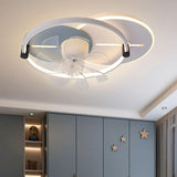 Flush Mounted Round Dimming Ceiling Fan with LED Light Image - 19