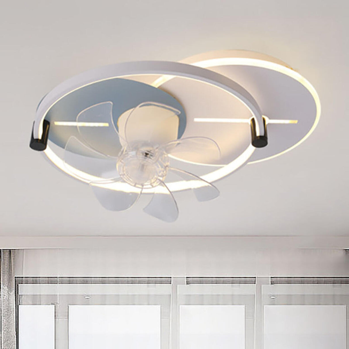 Flush Mounted Round Dimming Ceiling Fan with LED Light Image - 3