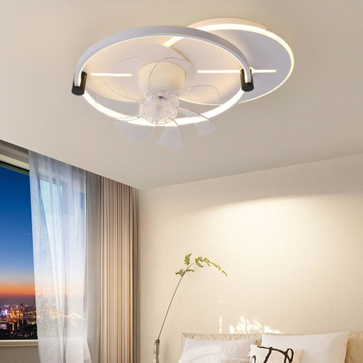 Flush Mounted Round Dimming Ceiling Fan with LED Light Image - 4