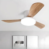 Flush Mounted Solid Wood 3 Blade LED Ceiling Fan Light Image - 1