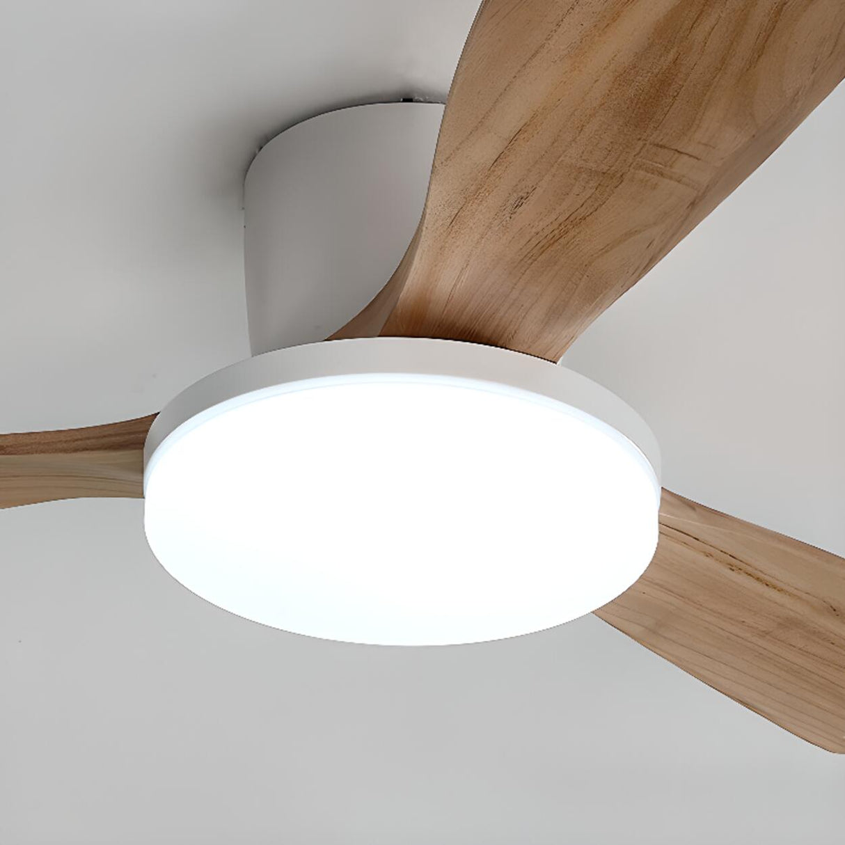 Flush Mounted Solid Wood 3 Blade LED Ceiling Fan Light Image - 13