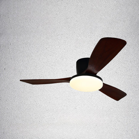 Flush Mounted Solid Wood 3 Blade LED Ceiling Fan Light Image - 2