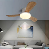 Flush Mounted Solid Wood 3 Blade LED Ceiling Fan Light Image - 6