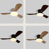 Flush Mounted Solid Wood 3 Blade LED Ceiling Fan Light Image - 8