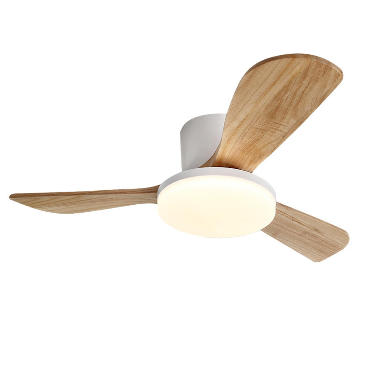 Flush Mounted Solid Wood 3 Blade LED Ceiling Fan Light Image - 9