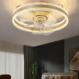 Flush Round Crystal Modern LED Ceiling Fan with Light Image - 1