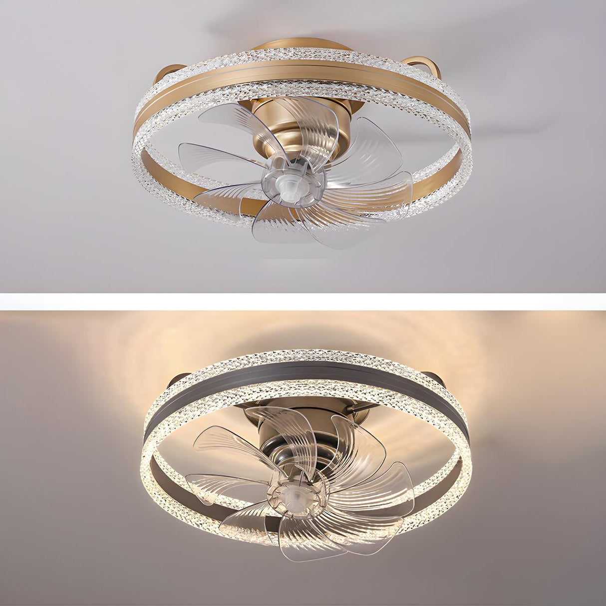 Flush Round Crystal Modern LED Ceiling Fan with Light Image - 11