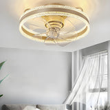 Flush Round Crystal Modern LED Ceiling Fan with Light Image - 5