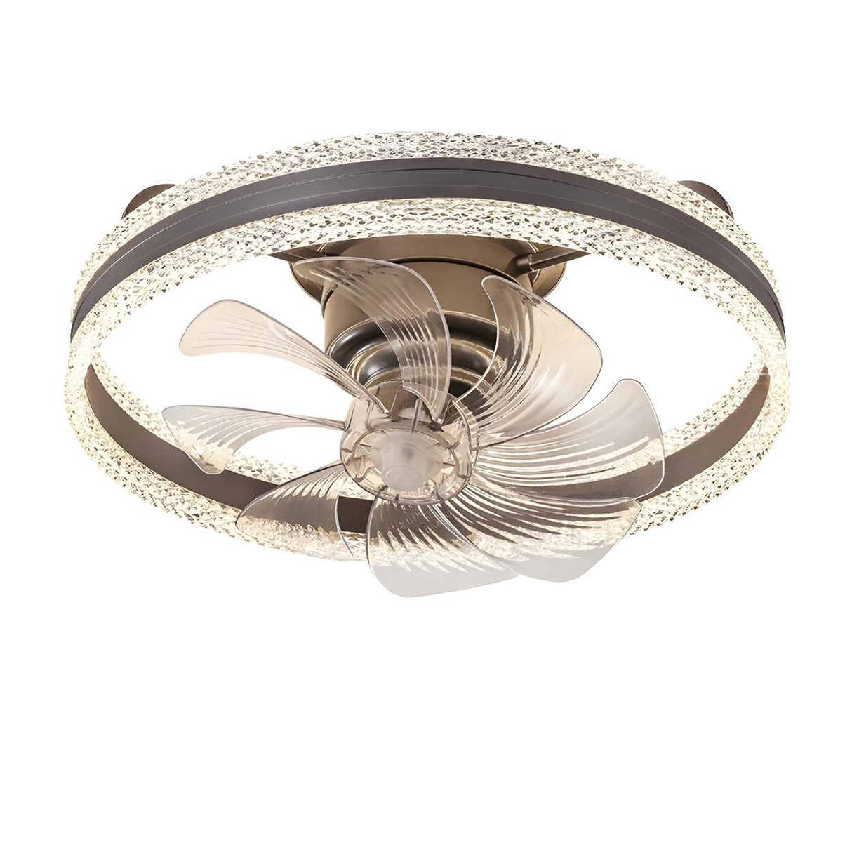 Flush Round Crystal Modern LED Ceiling Fan with Light Image - 7