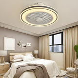 Flush Round White Bladeless Ceiling Fan with LED Light Image - 2