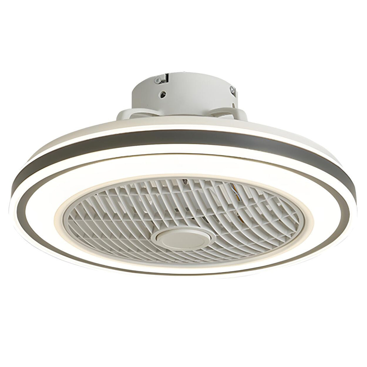 Flush Round White Bladeless Ceiling Fan with LED Light Image - 5