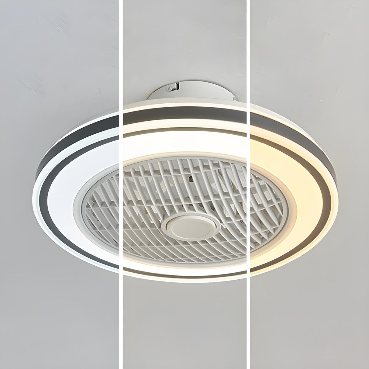 Flush Round White Bladeless Ceiling Fan with LED Light Image - 6