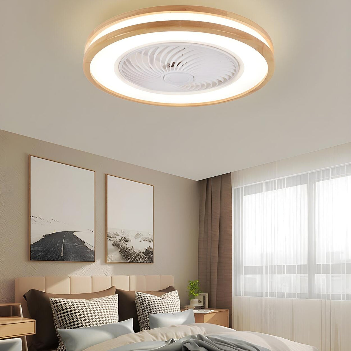 Flush Simple Round Remote Bladeless Ceiling Fan Light Image - 21