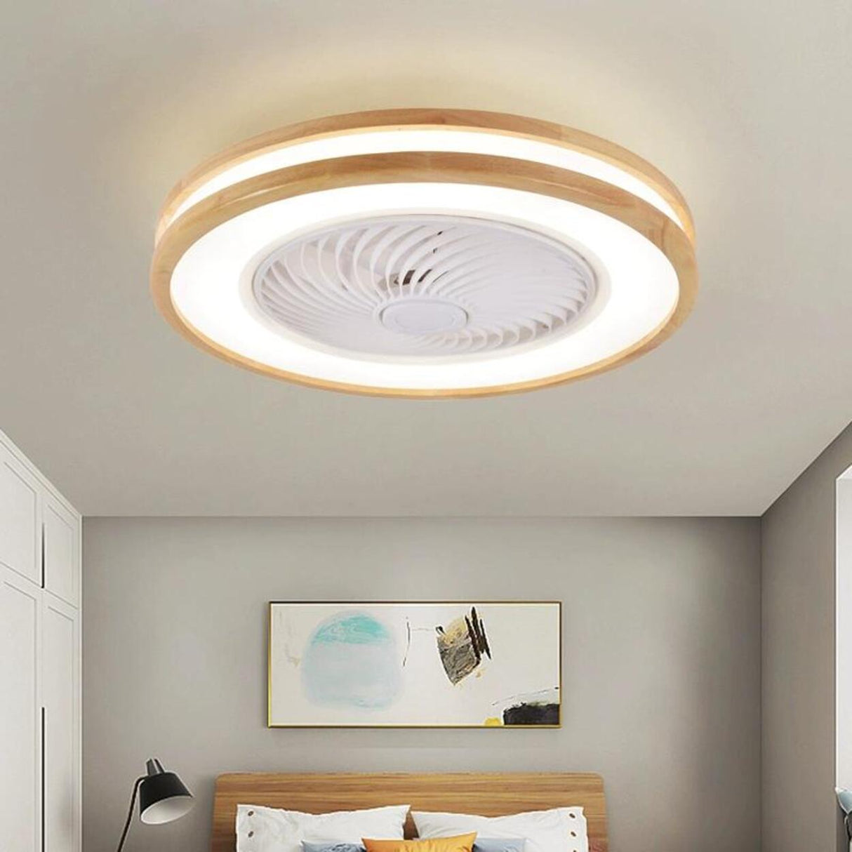 Flush Simple Round Remote Bladeless Ceiling Fan Light Image - 4