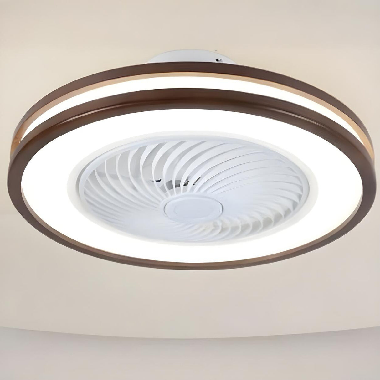 Flush Simple Round Remote Bladeless Ceiling Fan Light Image - 5