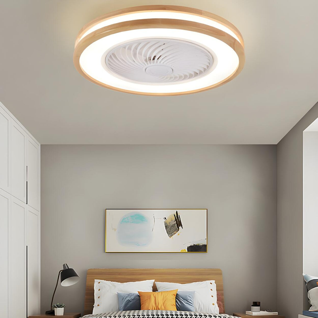 Flush Simple Round Remote Bladeless Ceiling Fan Light Image - 8