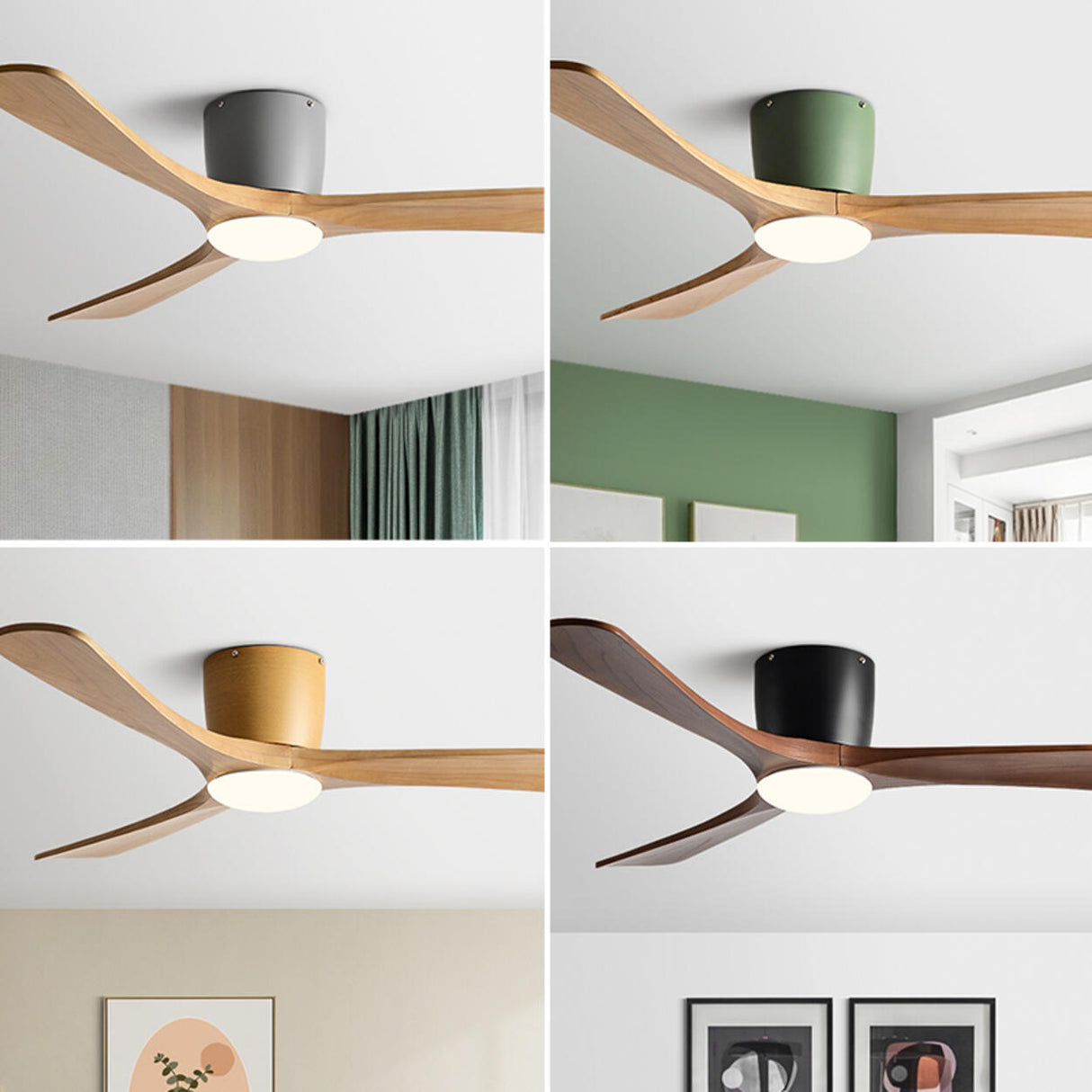 Flush Solid Wood 3 Blade Simple Ceiling Fan with Light Image - 3