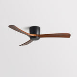 Flush Solid Wood 3 Blade Simple Ceiling Fan with Light Image - 7