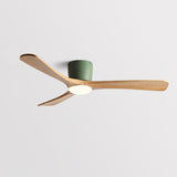 Flush Solid Wood 3 Blade Simple Ceiling Fan with Light Image - 8