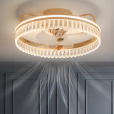 Flushmount Modish Crystal Round Ceiling Fan with Light Image - 17