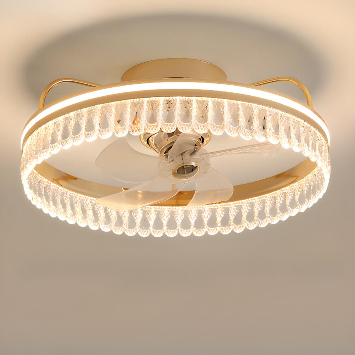 Flushmount Modish Crystal Round Ceiling Fan with Light Image - 5