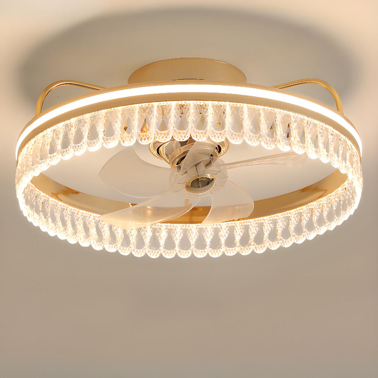 Flushmount Modish Crystal Round Ceiling Fan with Light Image - 7