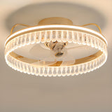 Flushmount Modish Crystal Round Ceiling Fan with Light Image - 7