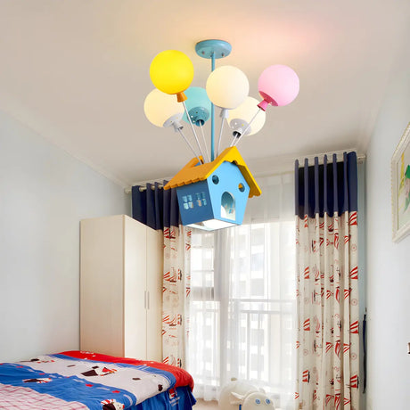 Fly House Ball Metal Kids Room Colorful 6-Light Chandelier Image - 1