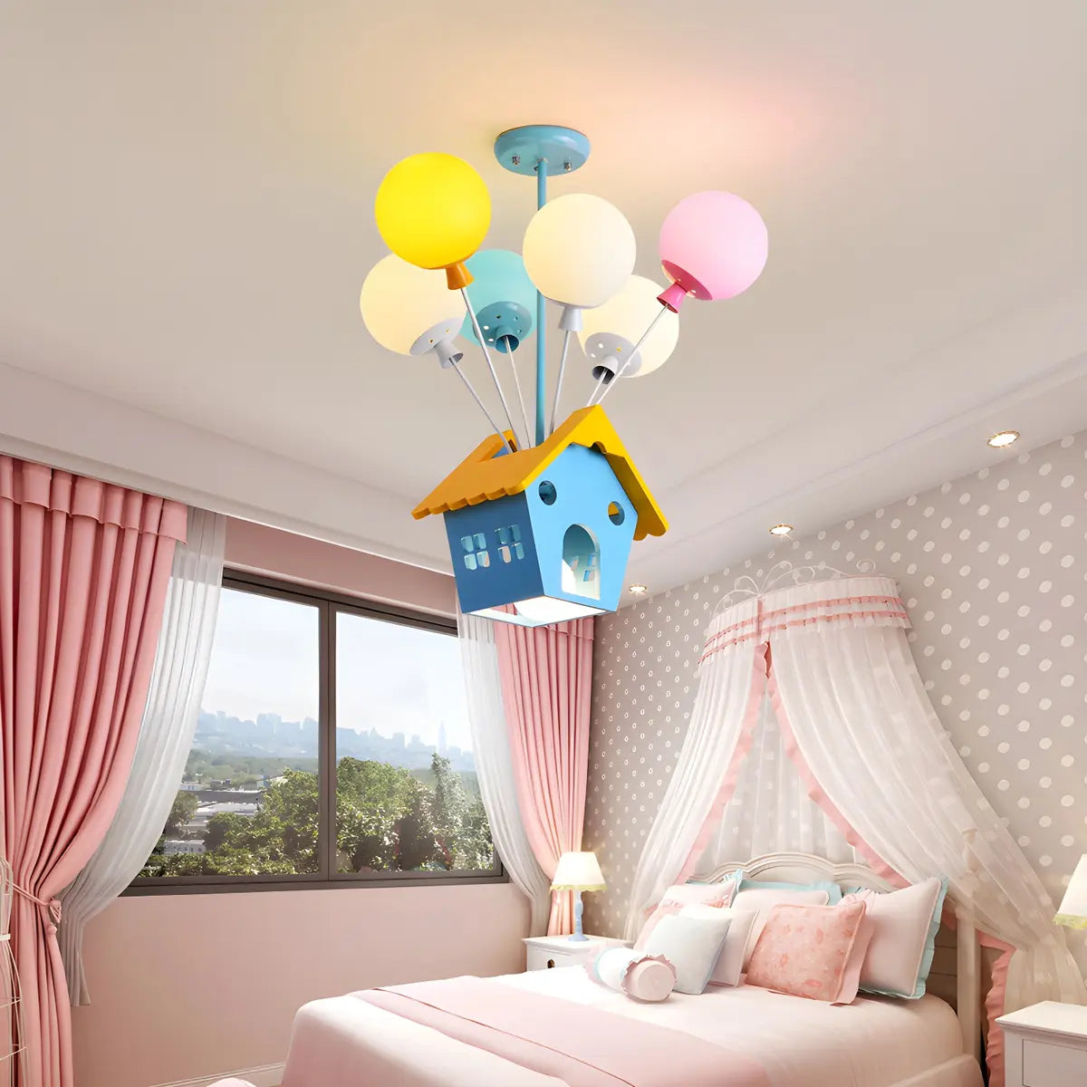 Fly House Ball Metal Kids Room Colorful 6-Light Chandelier Image - 5