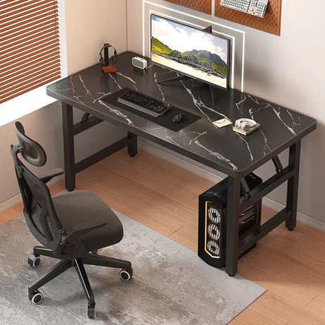 Foldable Black Marbling Wooden H-Shape Computer Desk Image - 1