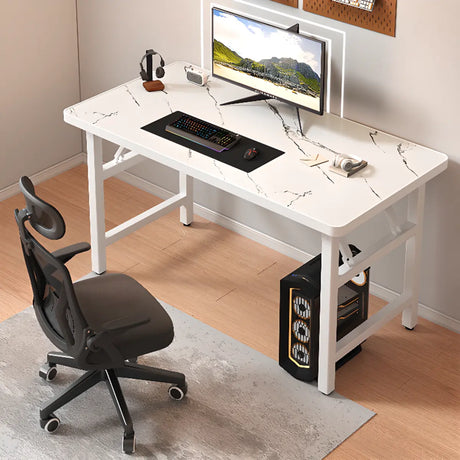 Foldable Black Marbling Wooden H-Shape Computer Desk Image - 2