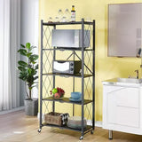 Foldable Black Steel Microwave Shelf Baker's Rack Image - 11