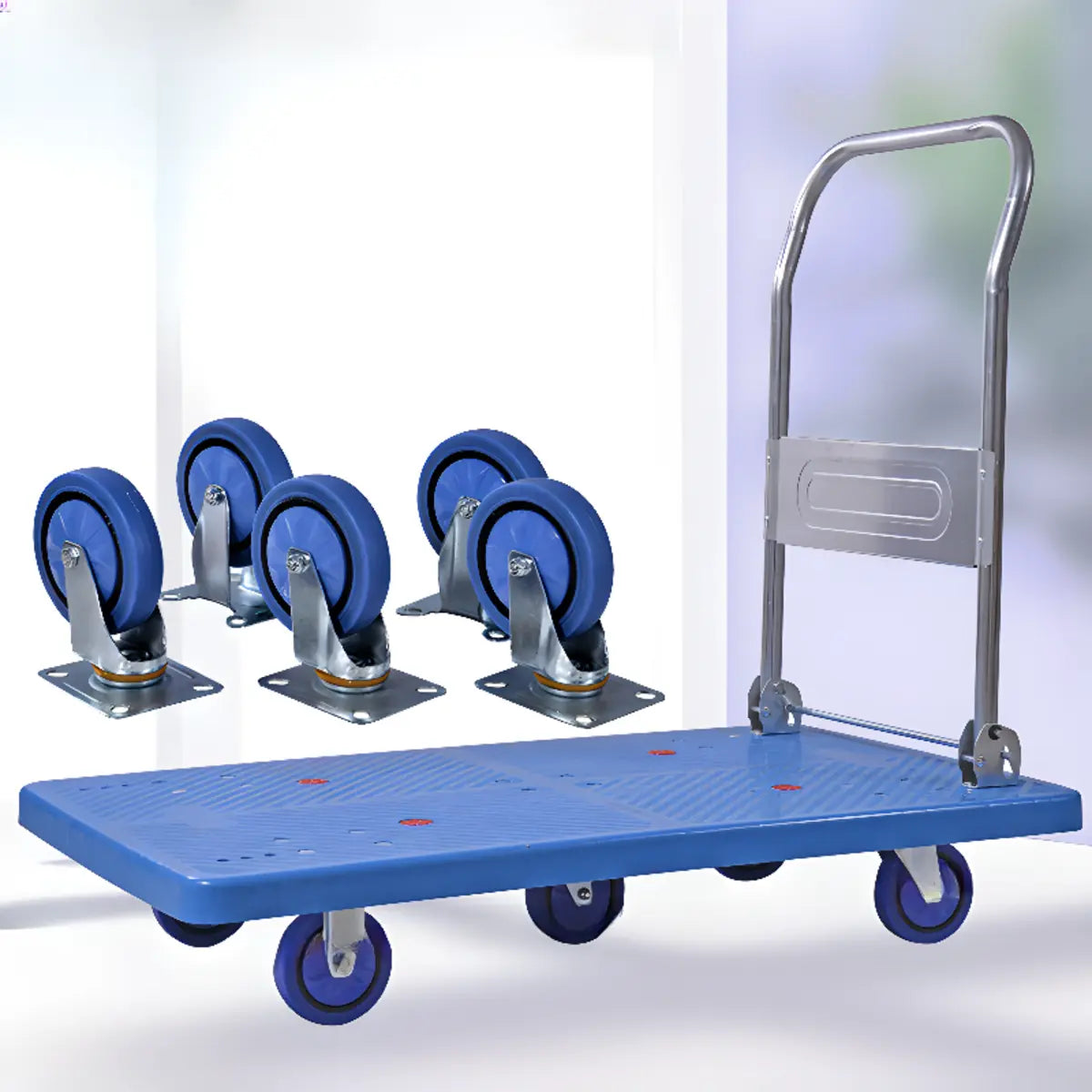 Foldable Blue Powder Coated Finish Casters Utility Cart Image - 2