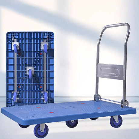 Foldable Blue Powder Coated Finish Casters Utility Cart Image - 4