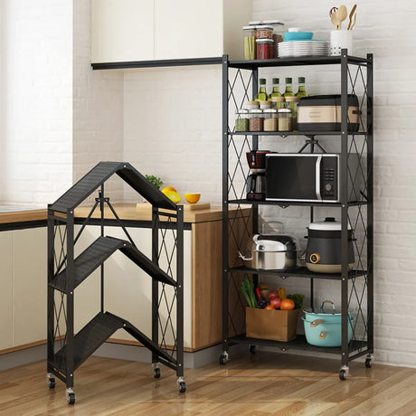 Foldable Iron Frame Microwave Shelf Baker's Rack Image - 1