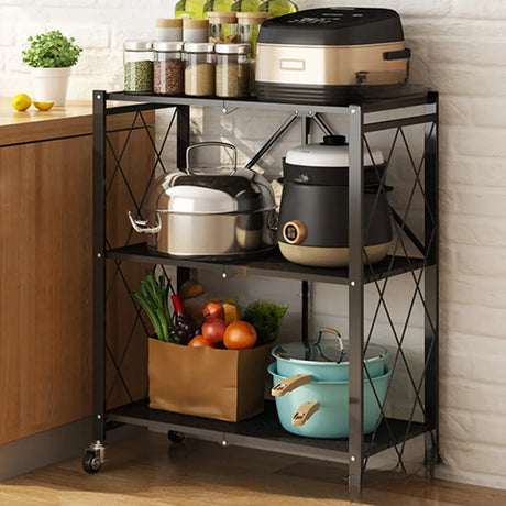 Foldable Iron Frame Microwave Shelf Baker's Rack Image - 2