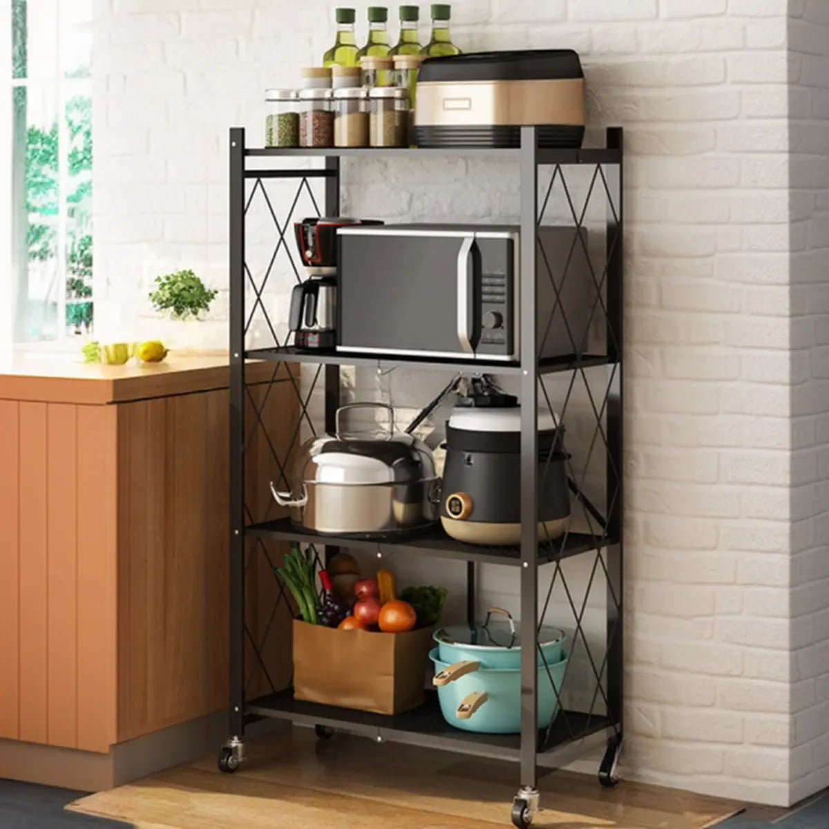 Foldable Iron Frame Microwave Shelf Baker's Rack Image - 7