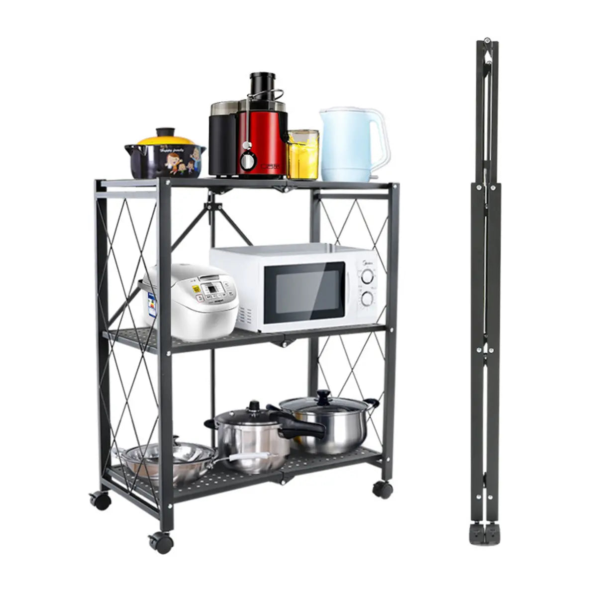 Foldable Iron Frame Microwave Shelf Baker's Rack Image - 8