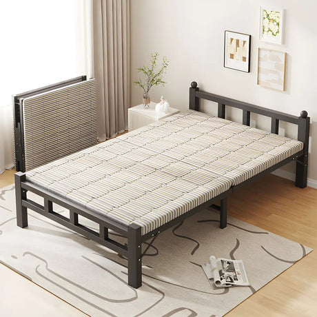 Foldable Iron Headboard Black Twin Space-Saving Slat Bed Image - 1