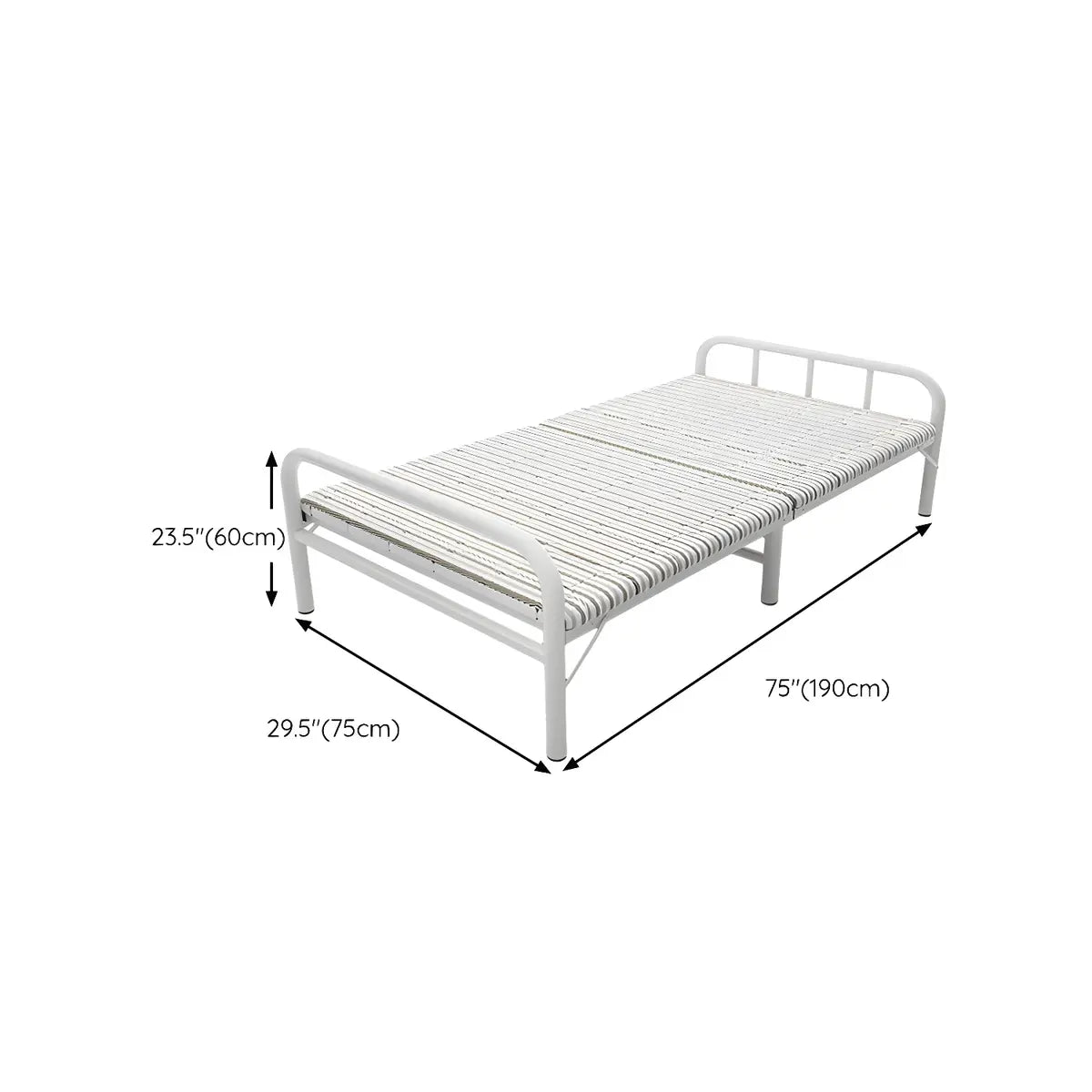 Foldable Iron Headboard Black Twin Space-Saving Slat Bed 