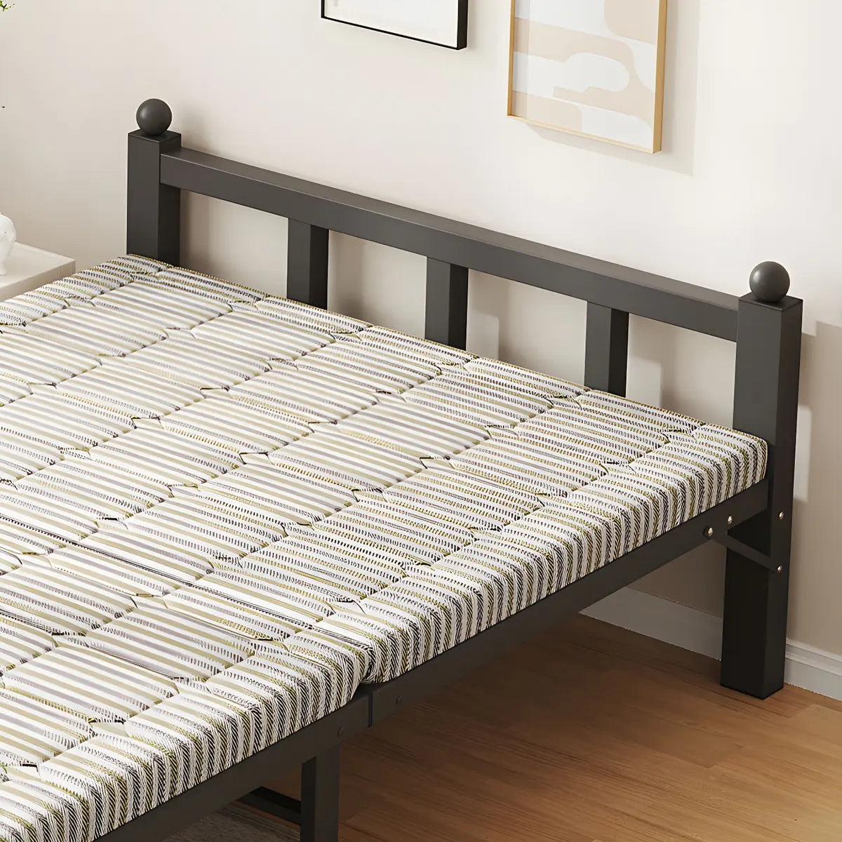 Foldable Iron Headboard Black Twin Space-Saving Slat Bed Image - 8