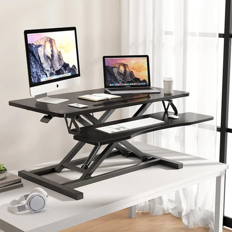 Foldable Keyboard Tray Trestle Standing Desk Converter Image - 1