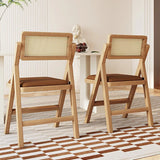 Foldable Leather Seat Rattan Back Wood Dining Chair Image - 1