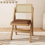 Foldable Leather Seat Rattan Back Wood Dining Chair Image - 12