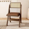 Foldable Leather Seat Rattan Back Wood Dining Chair Image - 14