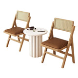 Foldable Leather Seat Rattan Back Wood Dining Chair Image - 15