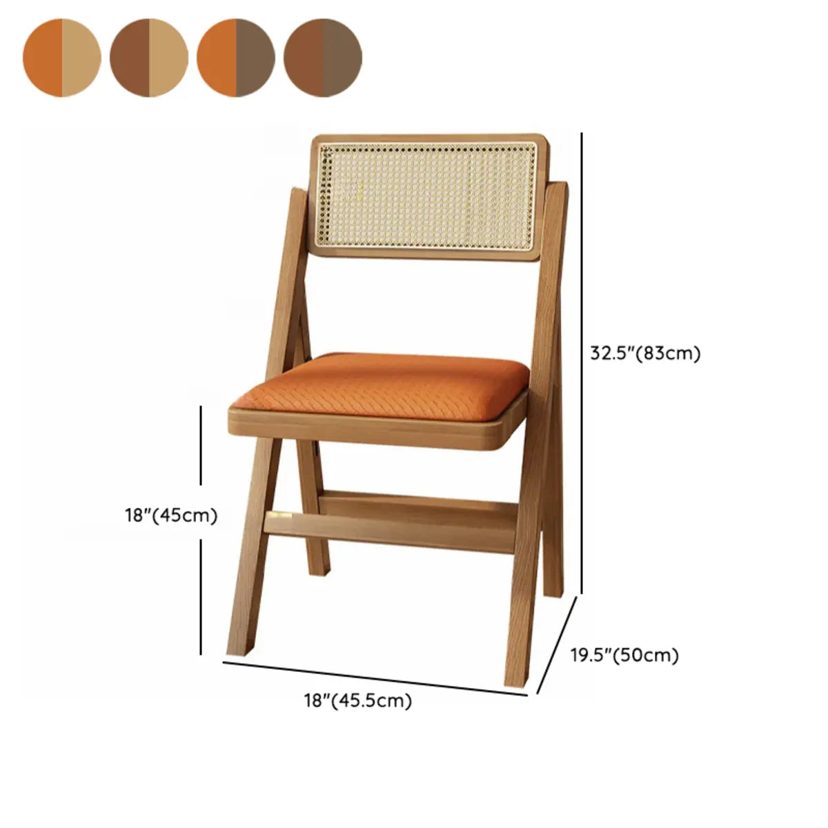 Foldable Leather Seat Rattan Back Wood Dining Chair 