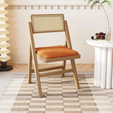 Foldable Leather Seat Rattan Back Wood Dining Chair Image - 2