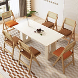 Foldable Leather Seat Rattan Back Wood Dining Chair Image - 3