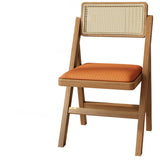 Foldable Leather Seat Rattan Back Wood Dining Chair Image - 5